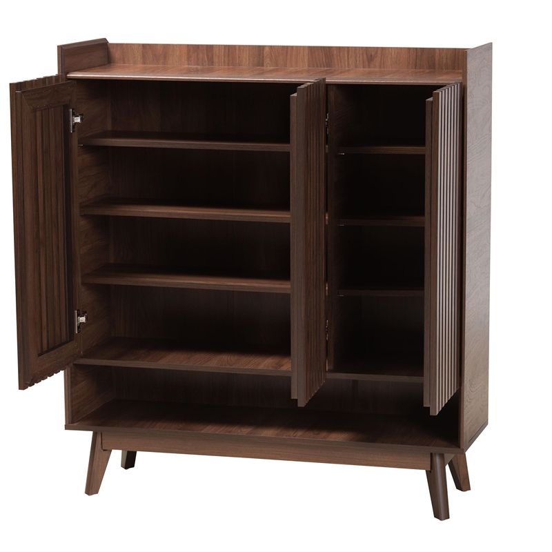 Baxton Studio Delaire 8-Shelf Wood Shoe Cabinet in Walnut Brown