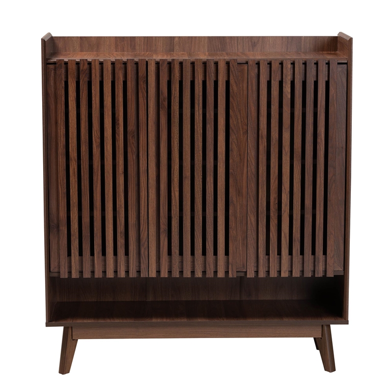Baxton Studio Delaire 8-Shelf Wood Shoe Cabinet in Walnut Brown