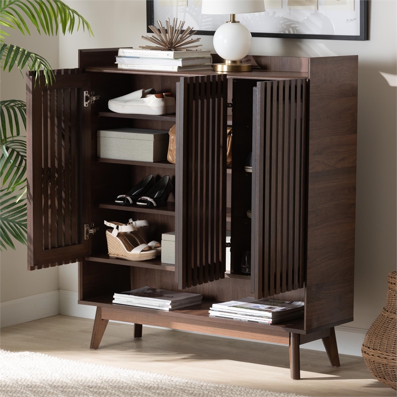 Baxton Studio Delaire 8-Shelf Wood Shoe Cabinet in Walnut Brown