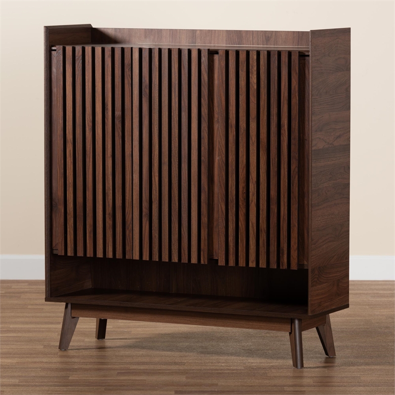 Baxton Studio Delaire 8-Shelf Wood Shoe Cabinet in Walnut Brown