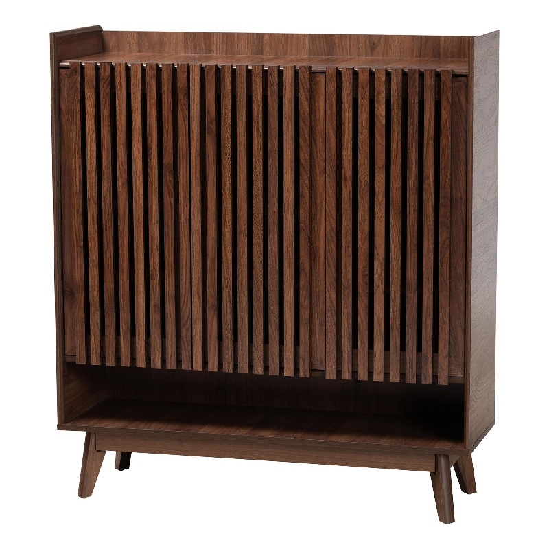 Baxton Studio Delaire 8-Shelf Wood Shoe Cabinet in Walnut Brown