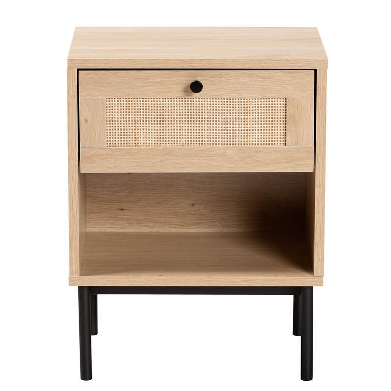 Baxton Studio Sherwin Brown and Black 1-Drawer End Table with Rattan Accent