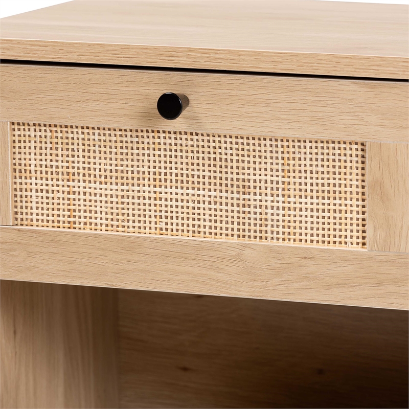 Baxton Studio Sherwin Brown and Black 1-Drawer End Table with Rattan Accent