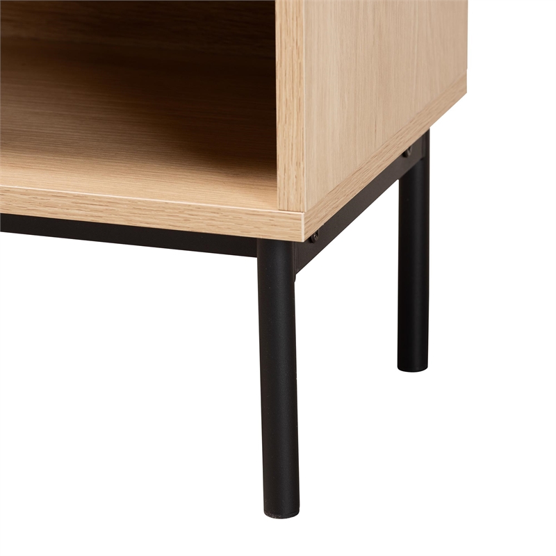 Baxton Studio Sherwin Brown and Black 1-Drawer End Table with Rattan Accent