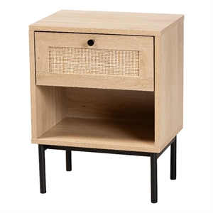 Baxton Studio Sherwin Brown and Black 1-Drawer End Table with Rattan Accent