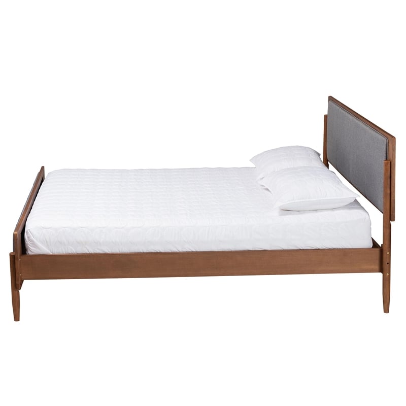 Baxton Studio Powers Gray Fabric and Ash Walnut Wood King Size Platform Bed