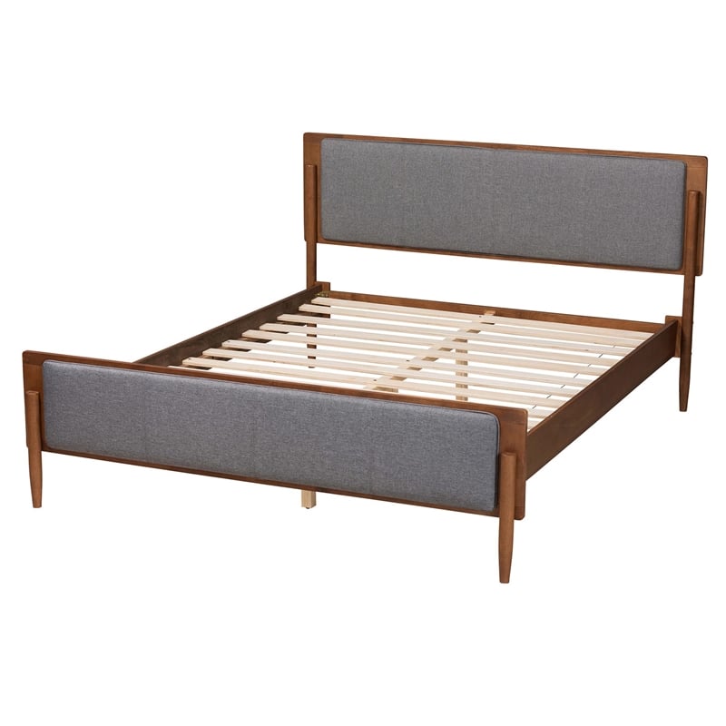 Baxton Studio Powers Gray Fabric and Ash Walnut Wood King Size Platform Bed