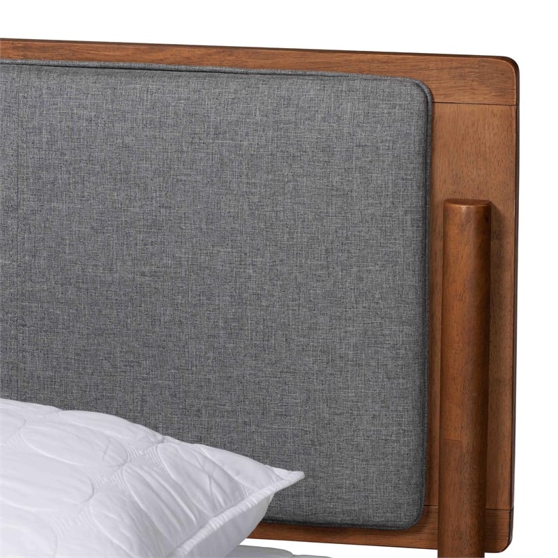 Baxton Studio Powers Gray Fabric and Ash Walnut Wood King Size Platform Bed