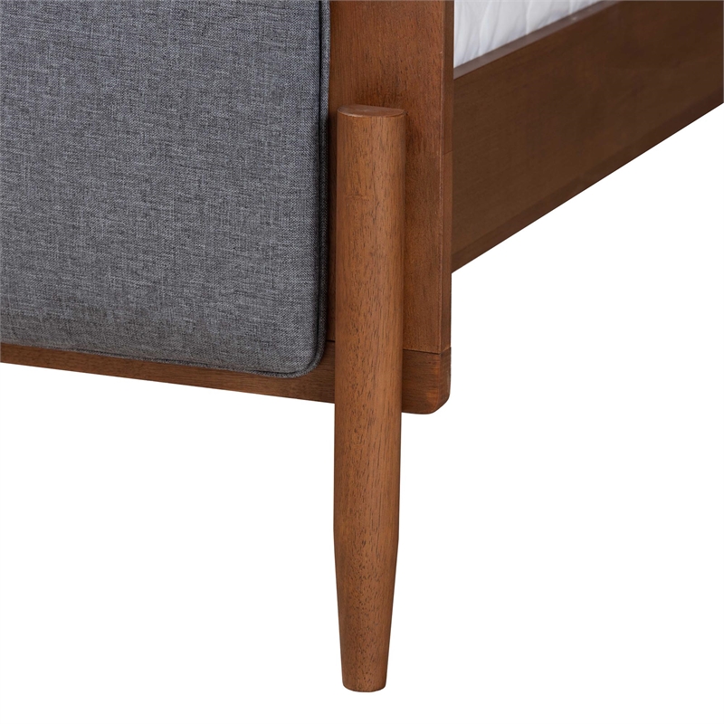 Baxton Studio Powers Gray Fabric and Ash Walnut Wood King Size Platform Bed