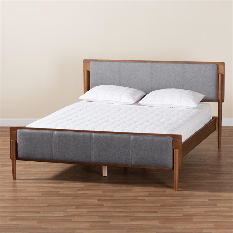 Baxton Studio Powers Gray Fabric and Ash Walnut Wood King Size Platform Bed