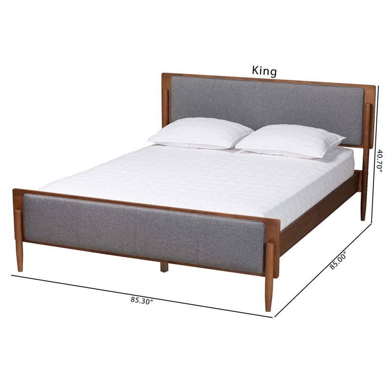 Baxton Studio Powers Gray Fabric and Ash Walnut Wood King Size Platform Bed