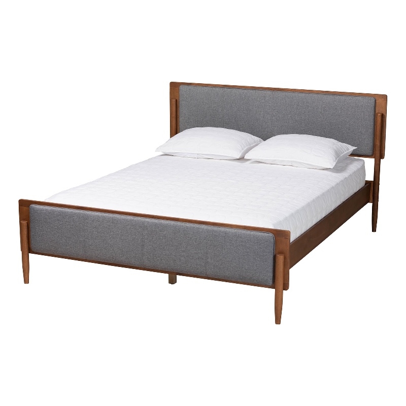Baxton Studio Powers Gray Fabric and Ash Walnut Wood King Size Platform Bed