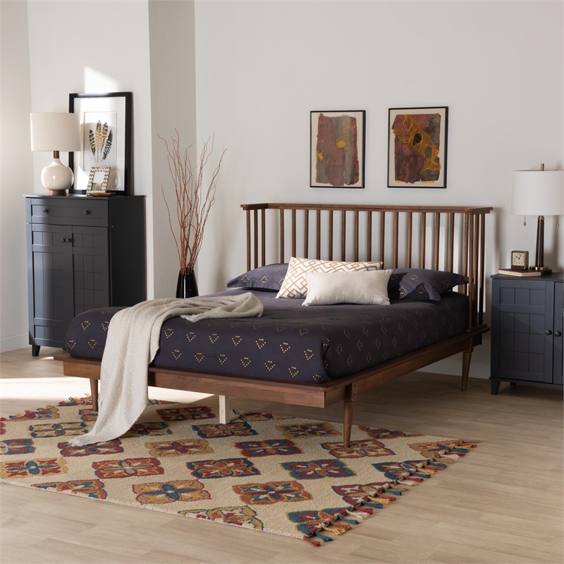 Baxton Studio Flint Modern Ash Walnut Finished Wood Queen Size Platform Bed