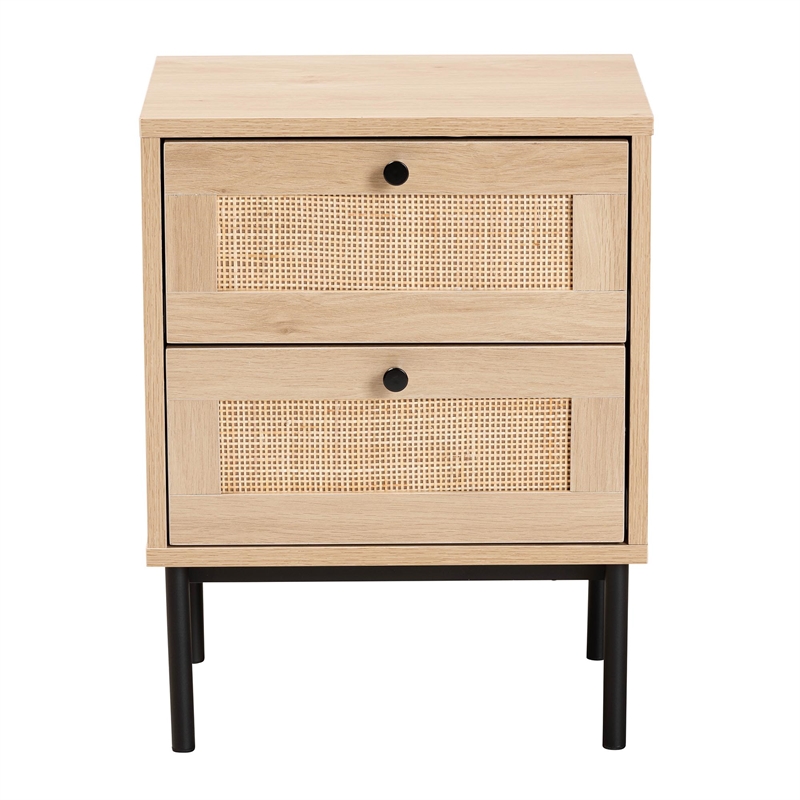Baxton Studio Sherwin Brown and Black 2-Drawer End Table with Rattan Accent