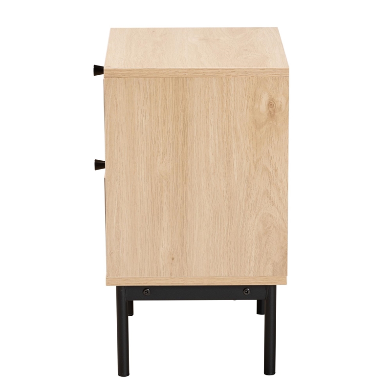Baxton Studio Sherwin Brown and Black 2-Drawer End Table with Rattan Accent