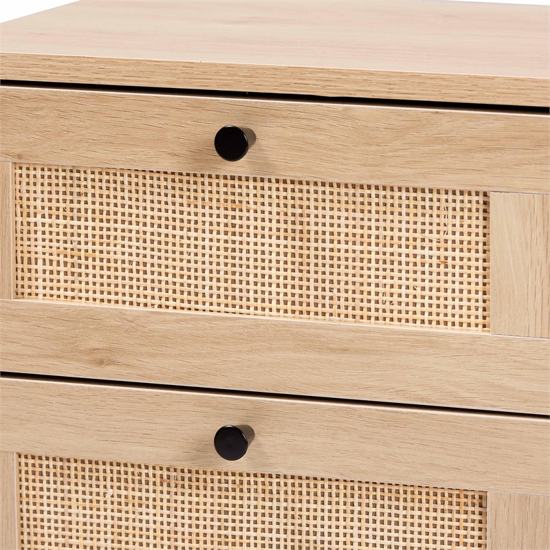 Baxton Studio Sherwin Brown and Black 2-Drawer End Table with Rattan Accent