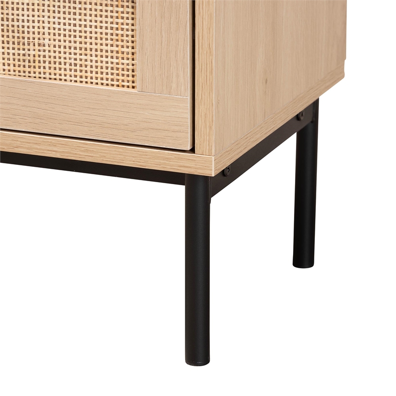 Baxton Studio Sherwin Brown and Black 2-Drawer End Table with Rattan Accent