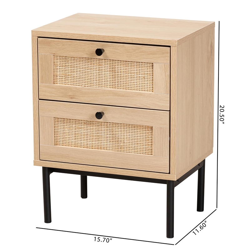 Baxton Studio Sherwin Brown and Black 2-Drawer End Table with Rattan Accent