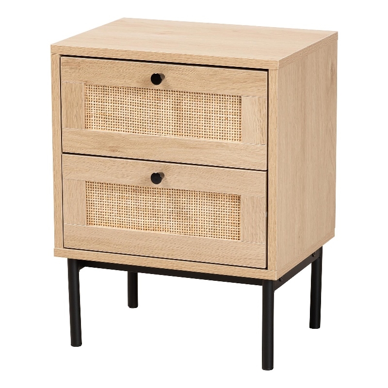 Baxton Studio Sherwin Brown and Black 2-Drawer End Table with Rattan Accent
