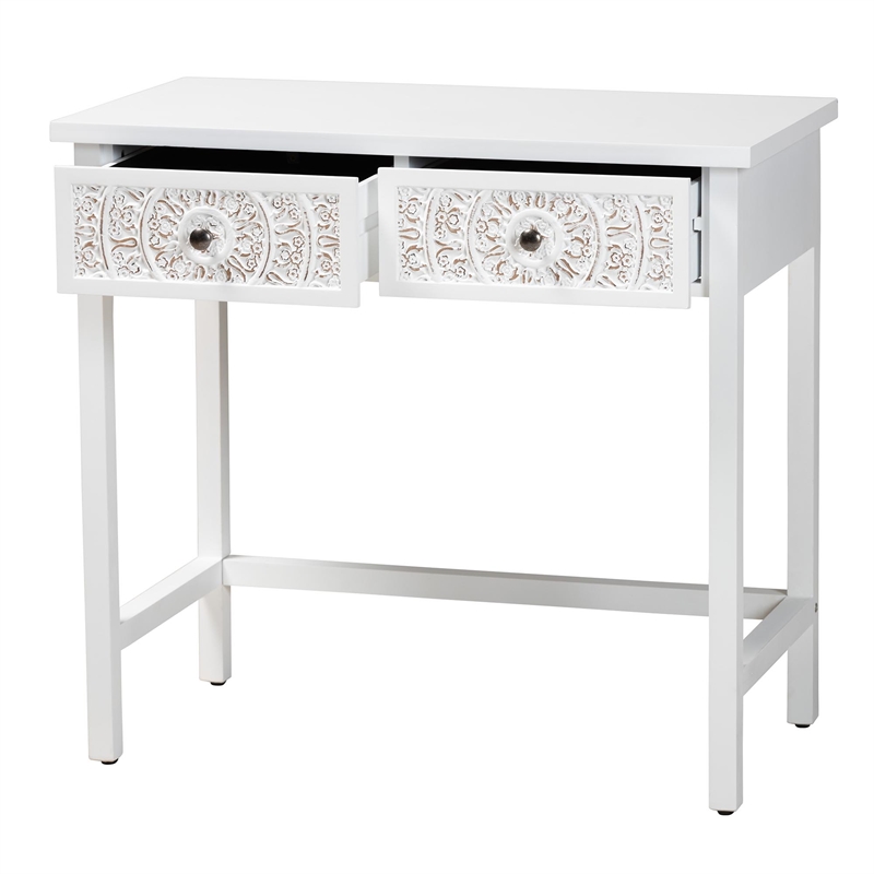 Baxton Studio Yelena Traditional White Finished Wood 2-Drawer Console Table