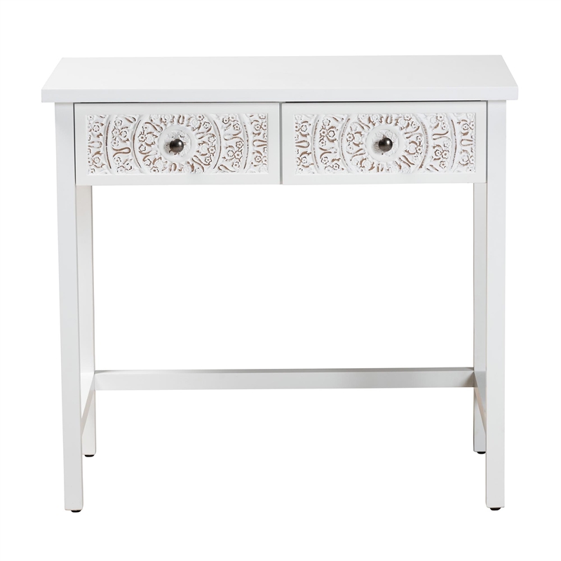 Baxton Studio Yelena Traditional White Finished Wood 2-Drawer Console Table