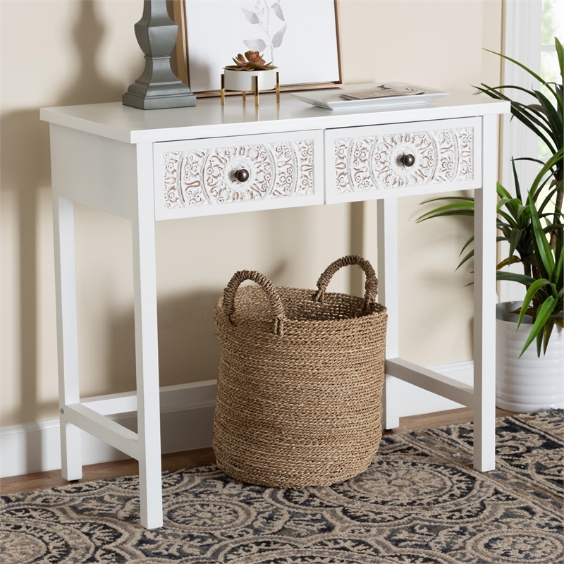 Baxton Studio Yelena Traditional White Finished Wood 2-Drawer Console Table