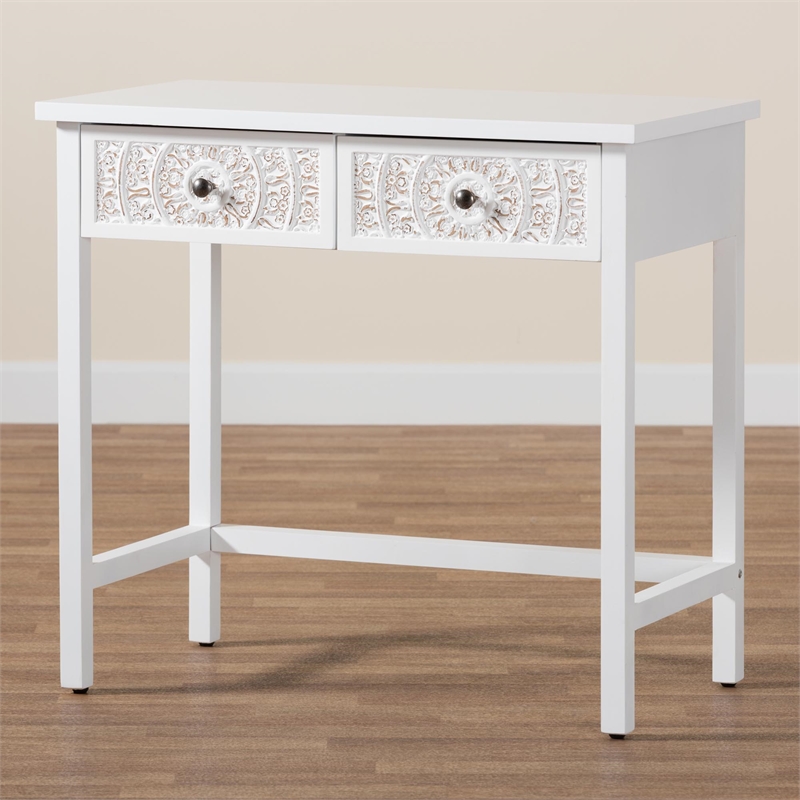 Baxton Studio Yelena Traditional White Finished Wood 2-Drawer Console Table