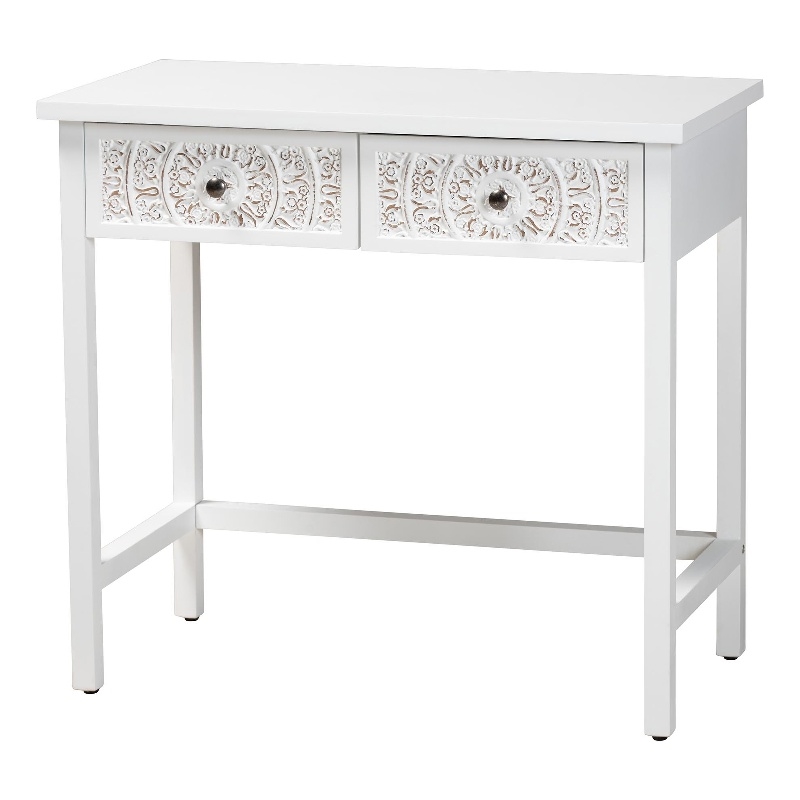 Baxton Studio Yelena Traditional White Finished Wood 2-Drawer Console Table