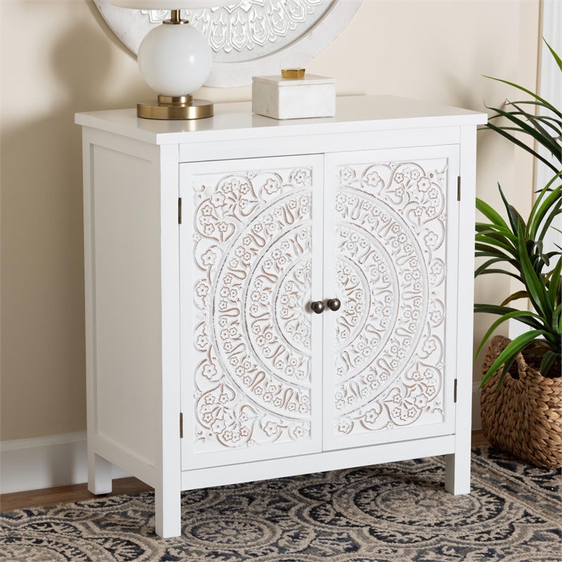 Baxton Studio Yelena Traditional White Finished Wood 2-Door Storage Cabinet