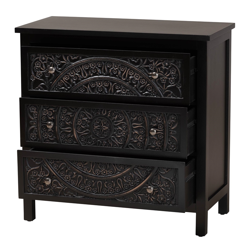 Baxton Studio Yelena Traditional Black Finished Wood 3-Drawer Storage Cabinet