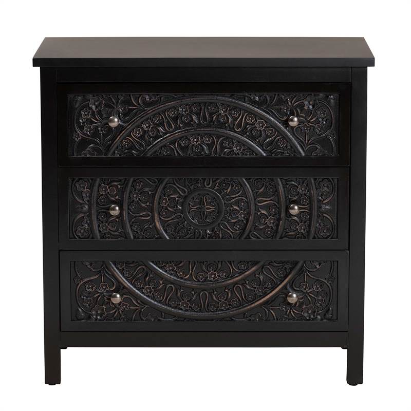 Baxton Studio Yelena Traditional Black Finished Wood 3-Drawer Storage Cabinet