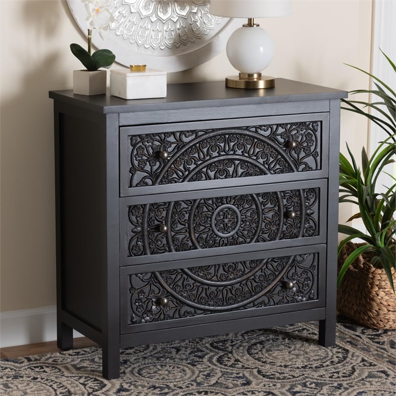Baxton Studio Yelena Traditional Black Finished Wood 3-Drawer Storage Cabinet
