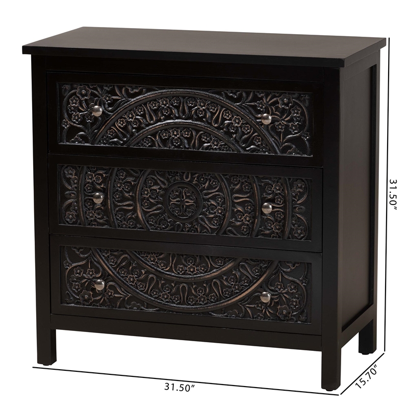 Baxton Studio Yelena Traditional Black Finished Wood 3-Drawer Storage Cabinet