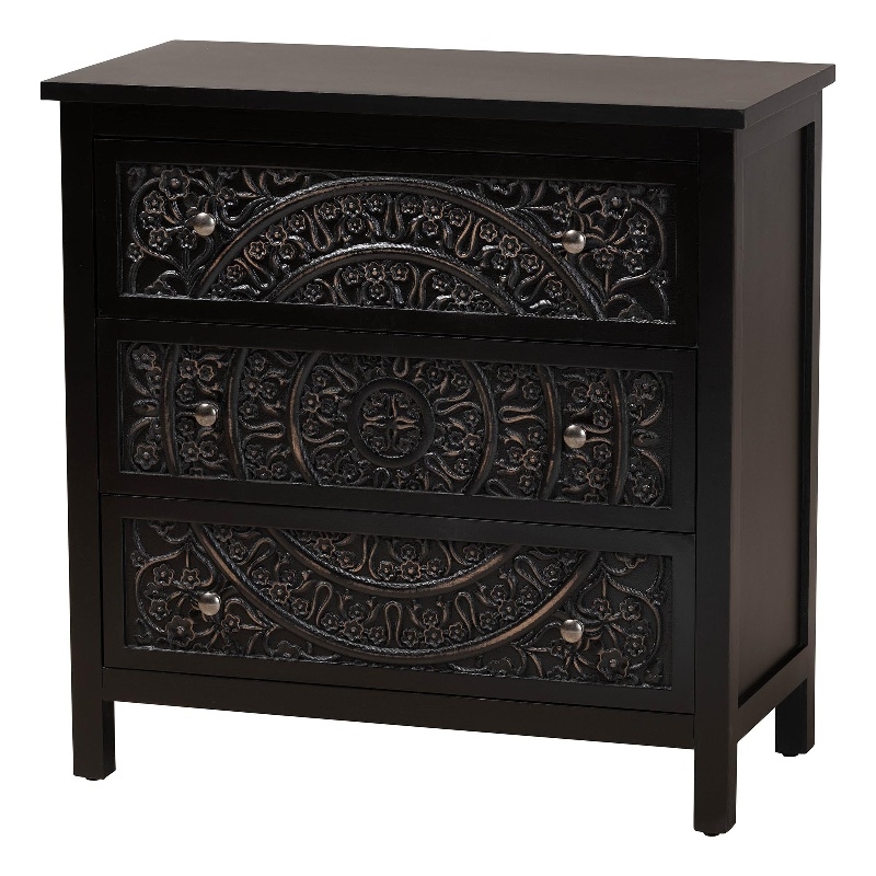 Baxton Studio Yelena Traditional Black Finished Wood 3-Drawer Storage Cabinet