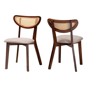 Baxton Studio Dannell Grey Fabric and Brown Wood 2-Piece Dining Chair Set