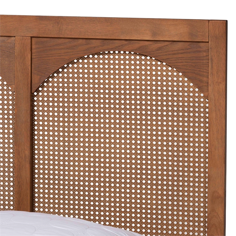 Baxton Studio Blossom Ash Walnut Wood and Rattan Queen Size Platform Bed