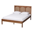 Baxton Studio Blossom Ash Walnut Wood and Rattan Queen Size Platform Bed
