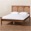 Baxton Studio Blossom Ash Walnut Wood and Rattan King Size Platform Bed