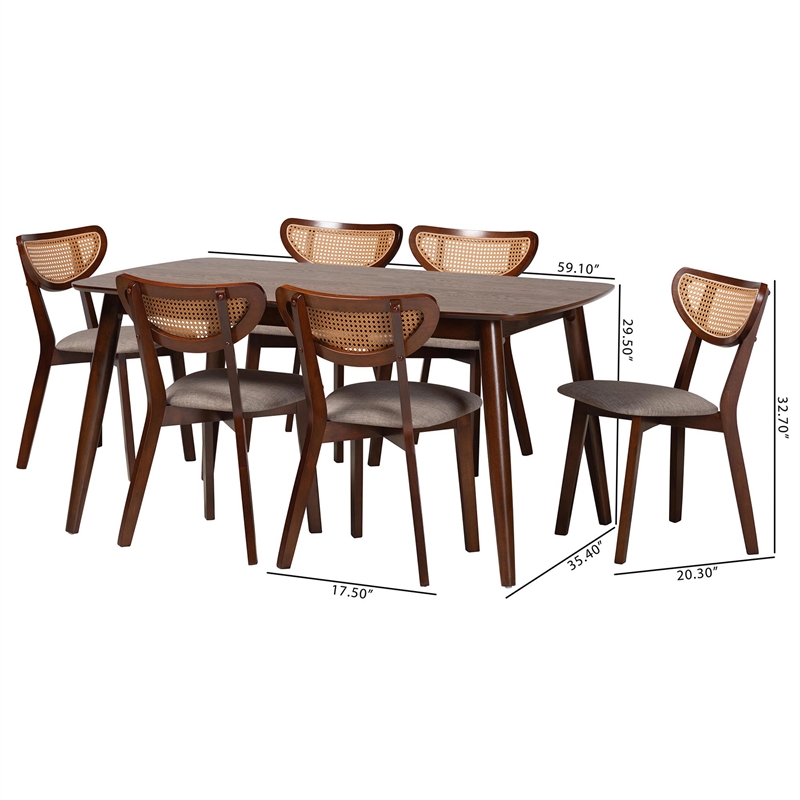 Baxton Studio Dannell Grey Fabric and Walnut Brown Wood 7-Piece Dining Set