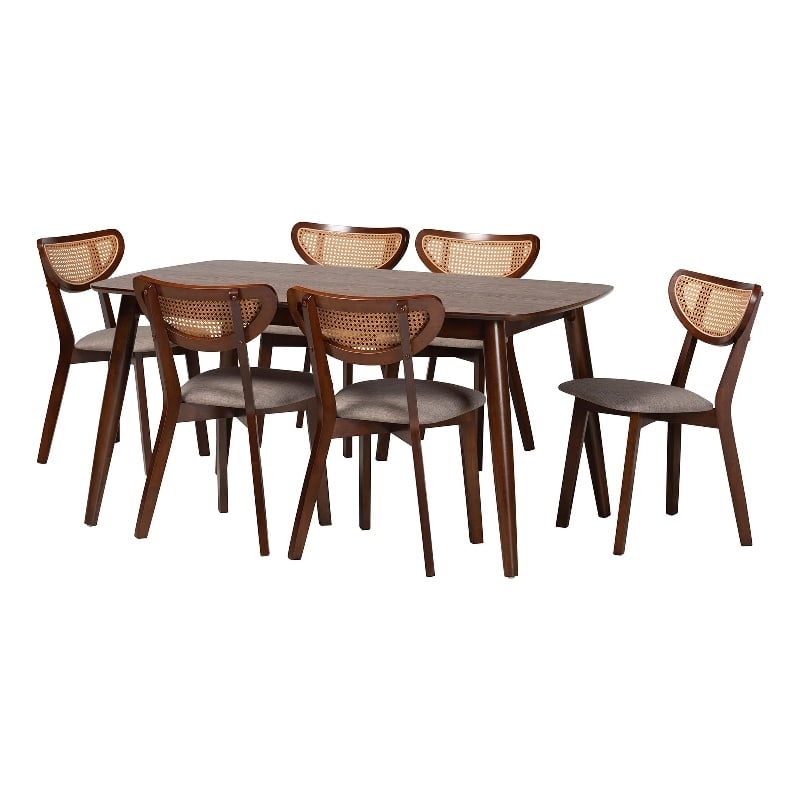 Baxton Studio Dannell Grey Fabric and Walnut Brown Wood 7-Piece Dining Set