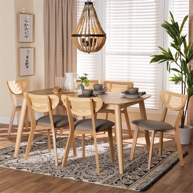 Baxton Studio Dannell Grey Fabric and Natural Oak Wood 7-Piece Dining Set