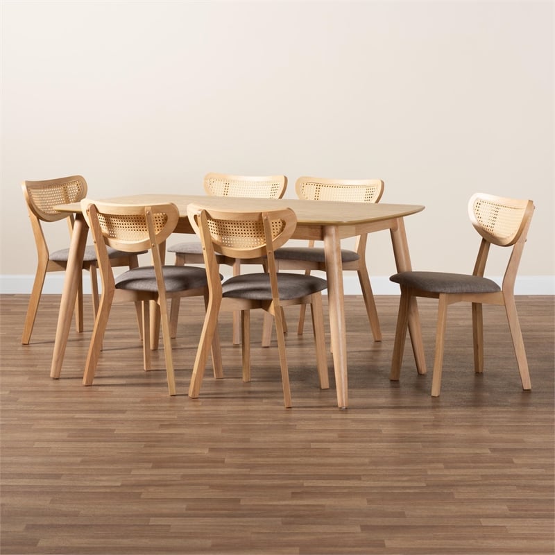Baxton Studio Dannell Grey Fabric and Natural Oak Wood 7-Piece Dining Set