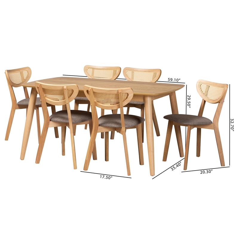 Baxton Studio Dannell Grey Fabric and Natural Oak Wood 7-Piece Dining Set