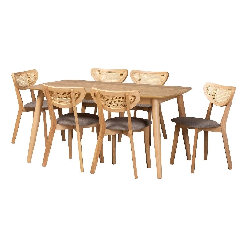 Baxton Studio Dannell Grey Fabric and Natural Oak Wood 7-Piece Dining Set