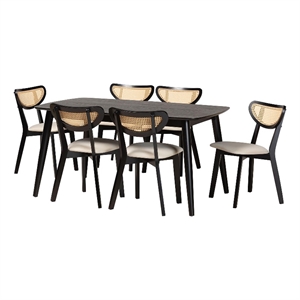 Baxton Studio Dannell Cream Fabric and Black Finished Wood 7-Piece Dining Set