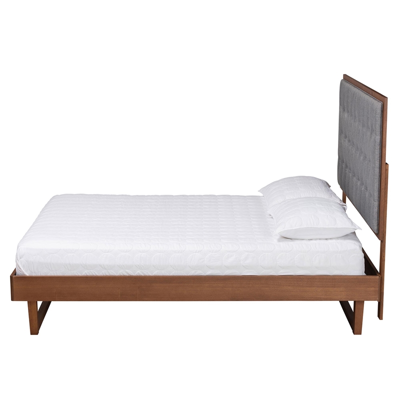 Baxton Studio Bryn Gray Fabric and Walnut Brown Wood King Size Platform Bed