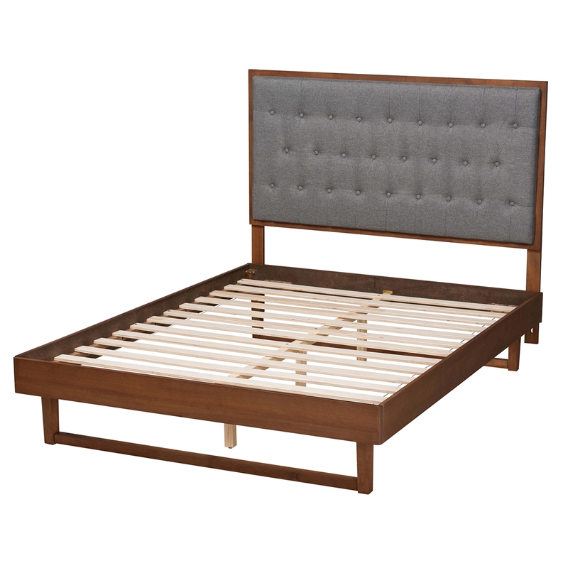 Baxton Studio Bryn Gray Fabric and Walnut Brown Wood King Size Platform Bed