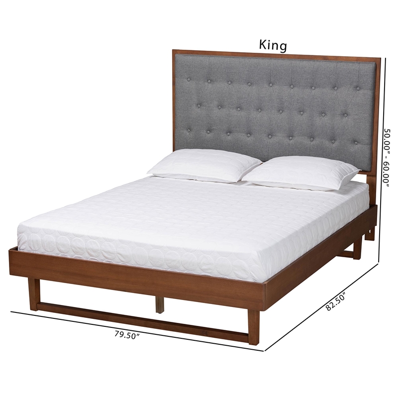Baxton Studio Bryn Gray Fabric and Walnut Brown Wood King Size Platform Bed