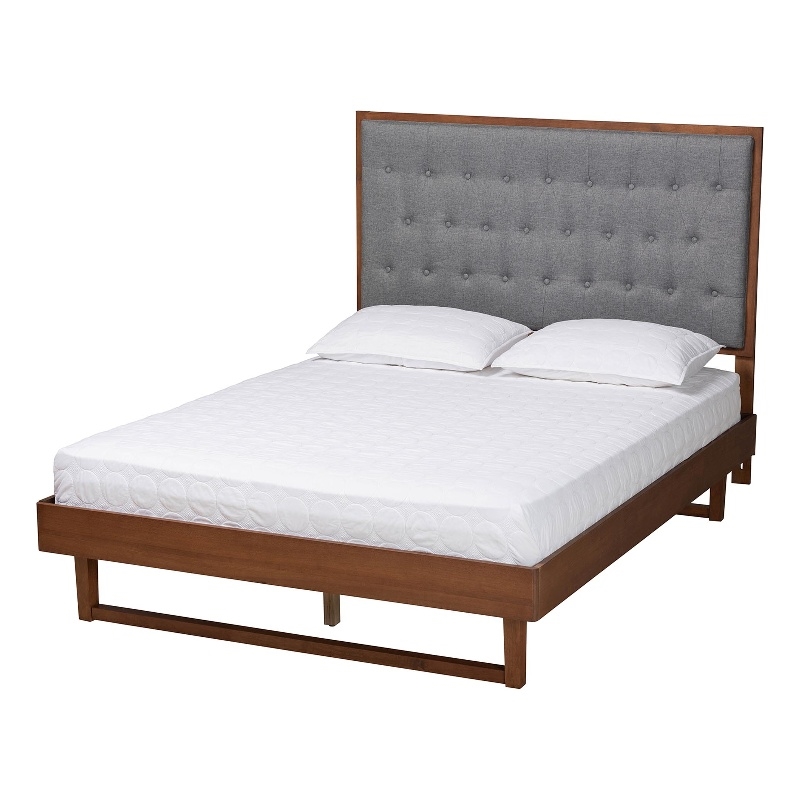 Baxton Studio Bryn Gray Fabric and Walnut Brown Wood King Size Platform Bed