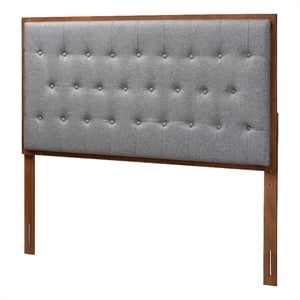 Baxton Studio Harumi Gray Fabric and Walnut Brown Wood King size Headboard